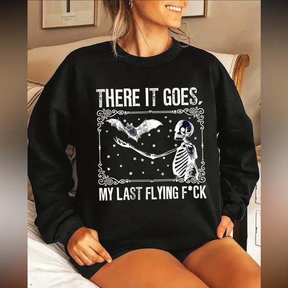 Sweaters - NEW LAST FLYING F*CK CREW NECK SWEATSHIRT LONG SLEEVE L SKELETON GRAPHIC